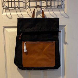 Women’s Black Canvas Backpack with Tan Front Pocket